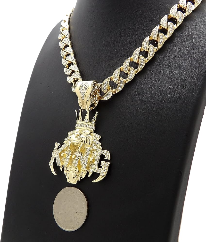 ミュージシャン CROWN NECKLACE GOLD Amazon.com: Hip Hop Jewelry Gold Plated Large King Crown Pendant